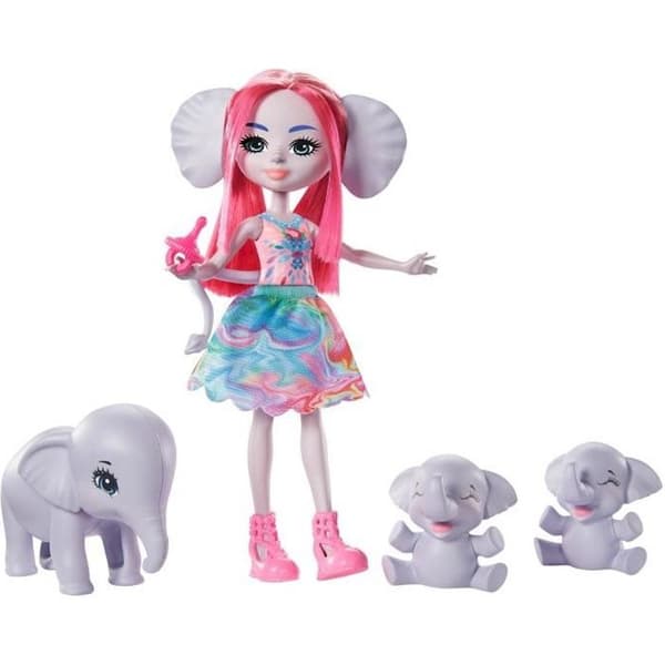Enchantimals - Esmeralda Elephant & Elephants - Mini-docka - Grå - Från 4 år