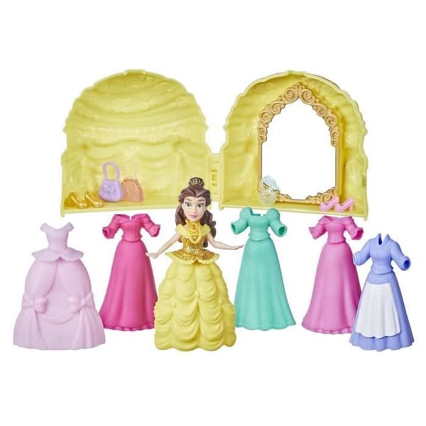 DISNEYPRINSESSOR - Hemliga stilar - Mini Belle och hennes kläder - Docklåda med 6 kläder - leksak för barn - från 4 år
