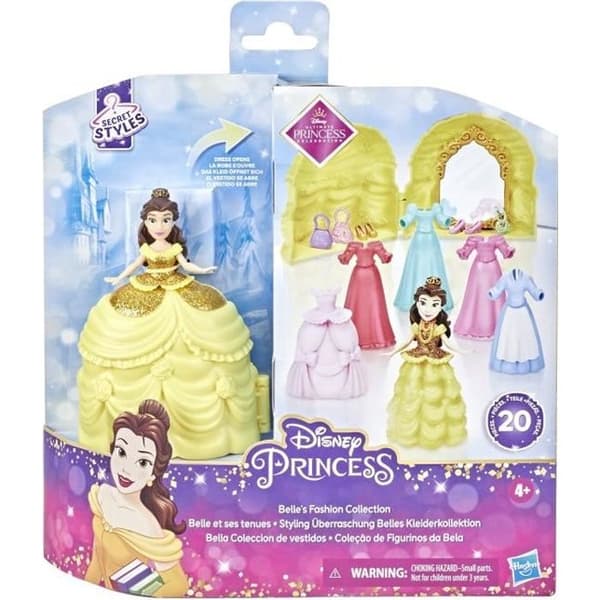 DISNEYPRINSESSOR - Hemliga stilar - Mini Belle och hennes kläder - Docklåda med 6 kläder - leksak för barn - från 4 år