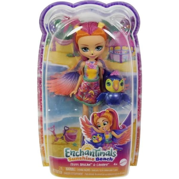 Enchantimals Sunshine Beach-Trippi Toucan och HRX83 dockfigur