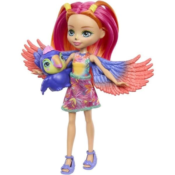 Enchantimals Sunshine Beach-Trippi Toucan och HRX83 dockfigur