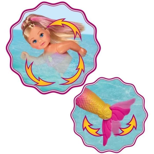 Evi LOVE sjöjungfrudocka - Simba Toys - 105733318 - Simma med en fisk - Färgglatt hår - 12 cm