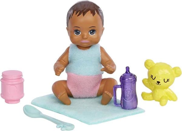 Barbie Skipper Babysitter Brown Dock Set, med babyfigur och 5 tillbehör