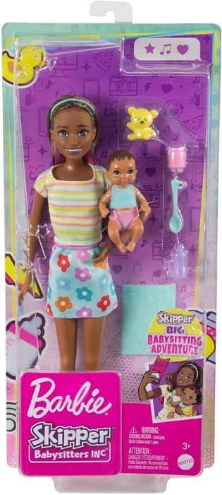 Barbie Skipper Babysitter Brown Dock Set, med babyfigur och 5 tillbehör