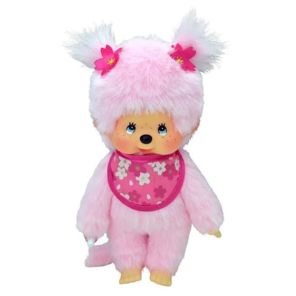 Docka - Sekiguchi Company - Kiki Monchhichi Girl Sakura Pink 20cm - Mjuk plysch - Napp ingår