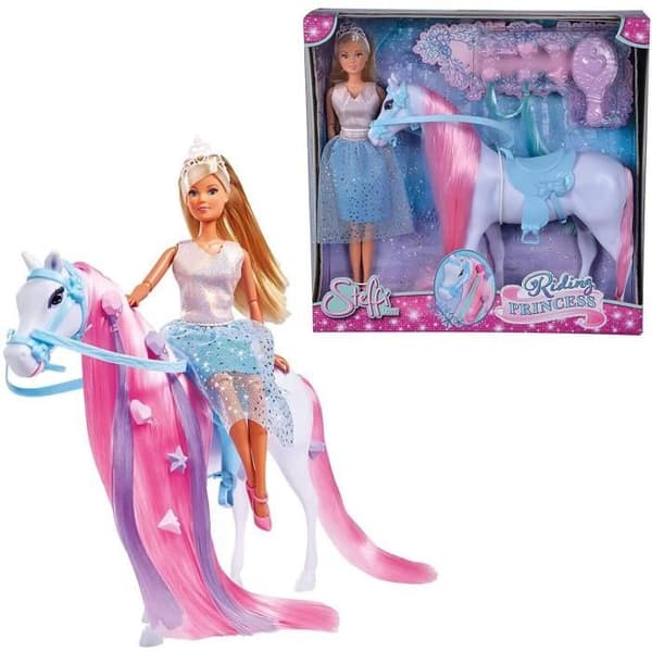 Simba - Steffi Love Princess and Horse - Model Doll 29cm - Klänning + Tiara - Frisörtillbehör ingår
