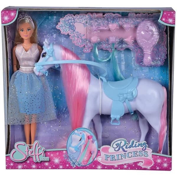 Simba - Steffi Love Princess and Horse - Model Doll 29cm - Klänning + Tiara - Frisörtillbehör ingår