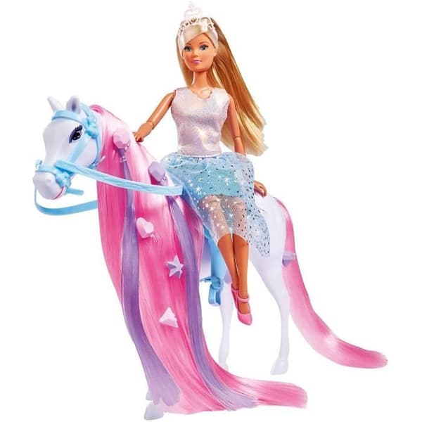 Simba - Steffi Love Princess and Horse - Model Doll 29cm - Klänning + Tiara - Frisörtillbehör ingår