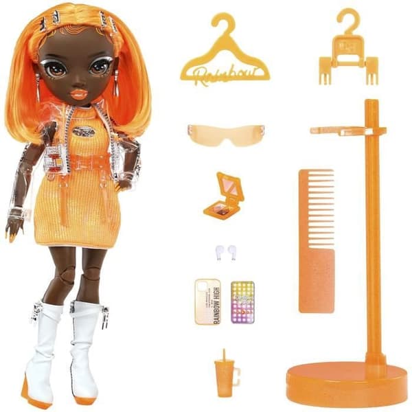 Rainbow High S23 Fashion Doll - 27 cm Michelle St Charles docka (Neon Orange) - 1 outfit, 1 par skor och accessoarer