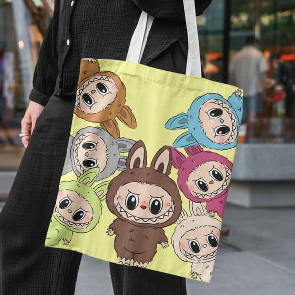 Lisa Same Labubu Lærredstaske Kvinde Sød tegneserie Shopping Håndtaske Casual Student Skuldertaske The Monsters Crossbody Tasker