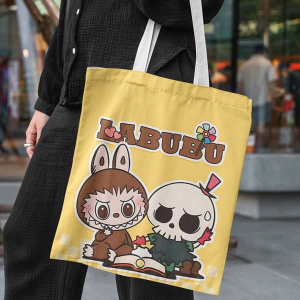Lisa Same Labubu Lærredstaske Kvinde Sød tegneserie Shopping Håndtaske Casual Student Skuldertaske The Monsters Crossbody Tasker