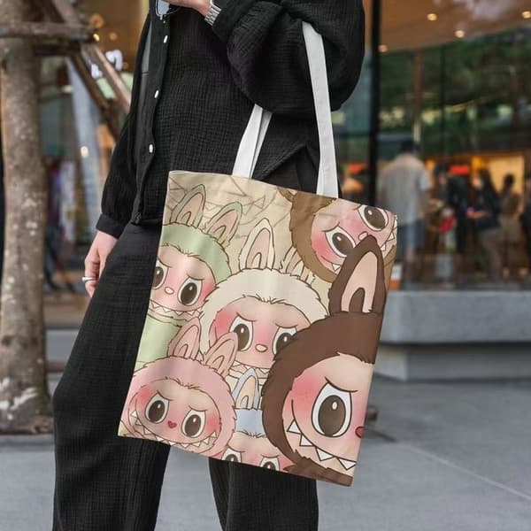 Lisa Same Labubu Lærredstaske Kvinde Sød tegneserie Shopping Håndtaske Casual Student Skuldertaske The Monsters Crossbody Tasker