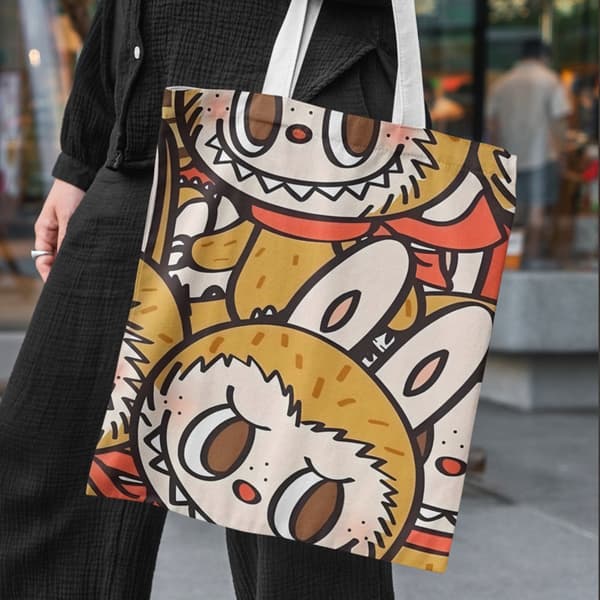 Lisa Same Labubu Lærredstaske Kvinde Sød tegneserie Shopping Håndtaske Casual Student Skuldertaske The Monsters Crossbody Tasker