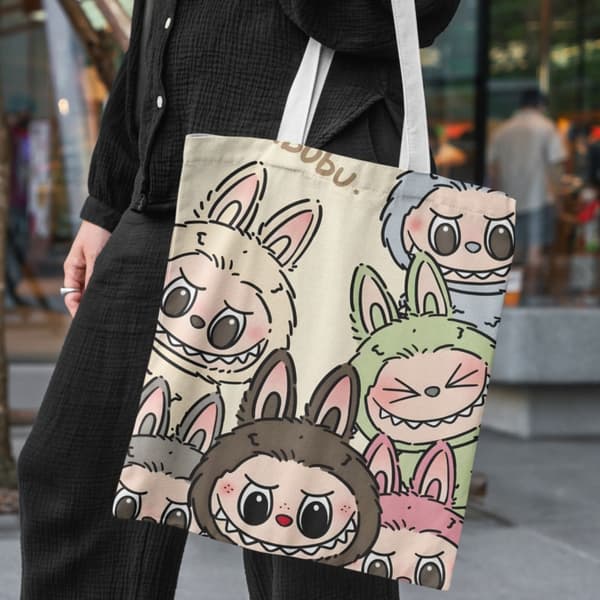 Lisa Same Labubu Lærredstaske Kvinde Sød tegneserie Shopping Håndtaske Casual Student Skuldertaske The Monsters Crossbody Tasker