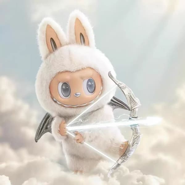 Het hög kvalitet Labubu Angel zimomo themonsters tecknad söt anime actionfigurer skrivbordsdekorationer Julklappar