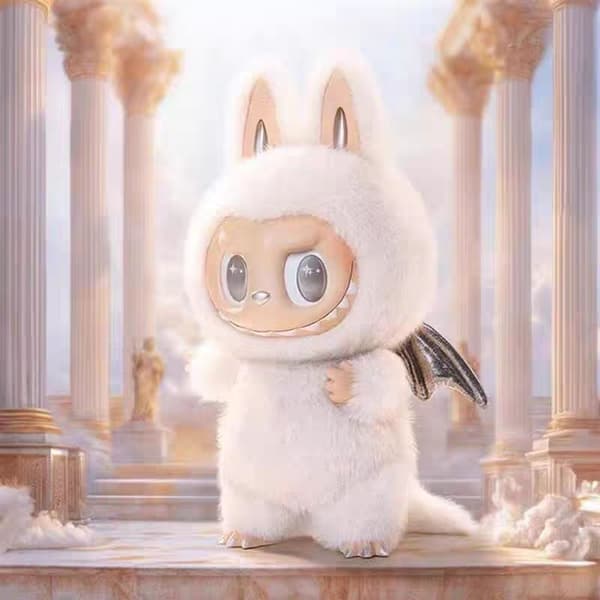 Het hög kvalitet Labubu Angel zimomo themonsters tecknad söt anime actionfigurer skrivbordsdekorationer Julklappar