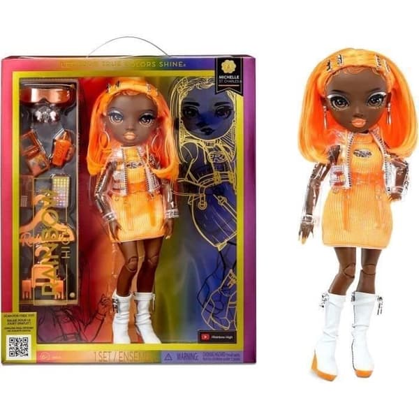 Rainbow High S23 Modedocka - 27 cm Michelle St Charles-docka (neonorange) - 1 outfit, 1 par skor och accessoarer
