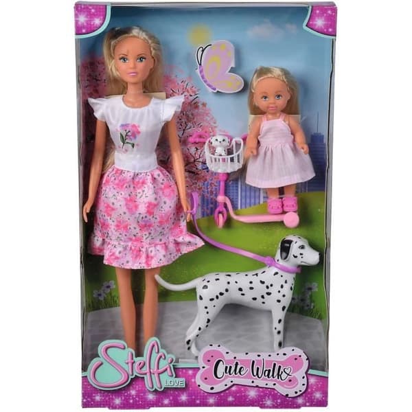 Steffi Love dalmatiannukke + Evi Love - 2 nukkea 29 ja 12 cm - 2 dalmatialaista figuuria - Evi-skootteri - 3-vuotiaasta alkaen
