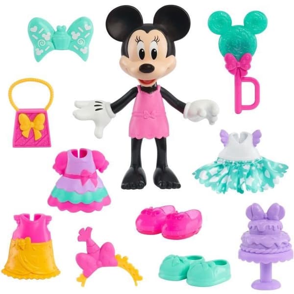 Docklåda - DISNEY MINNIE MOUSE - 15 cm Sweet Party ledad figur - Med kläder och accessoarer