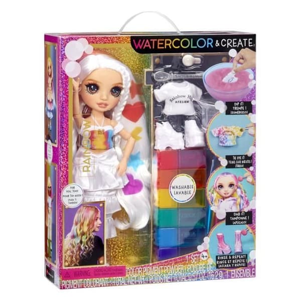 Rainbow High - Akvarel - 1 27 cm modedukke (lilla) - 2 outfits og tilbehør til personliggørelse - Farv dit hår