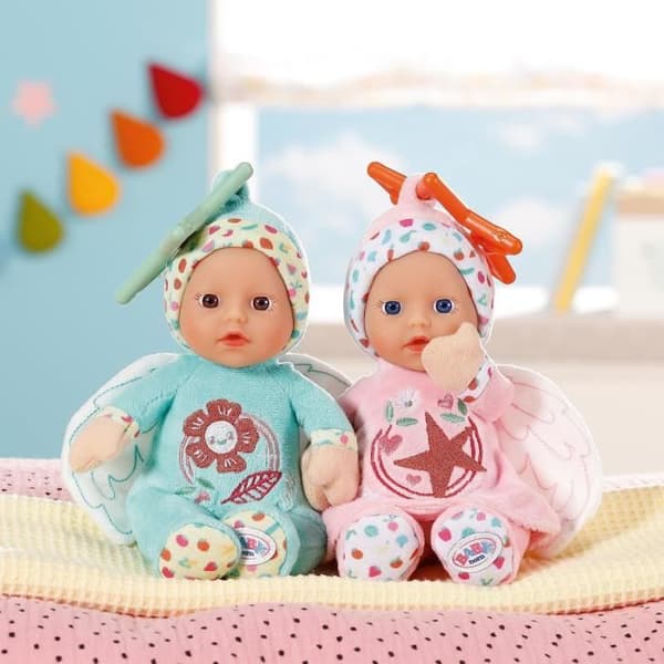 Baby Born - 2 Änglatrasdockor - 18 cm - Kan fästas - Inbyggd skallra - Mycket mjuk - Från 0 månader