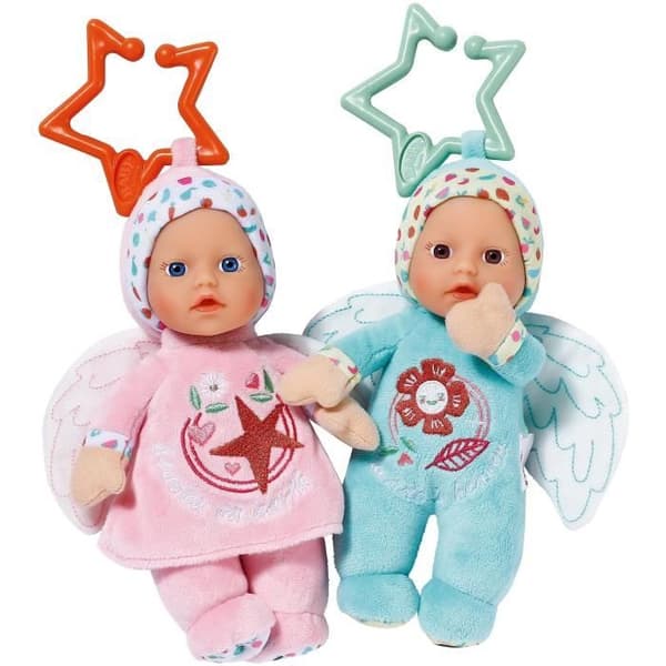 Baby Born - 2 Änglatrasdockor - 18 cm - Kan fästas - Inbyggd skallra - Mycket mjuk - Från 0 månader