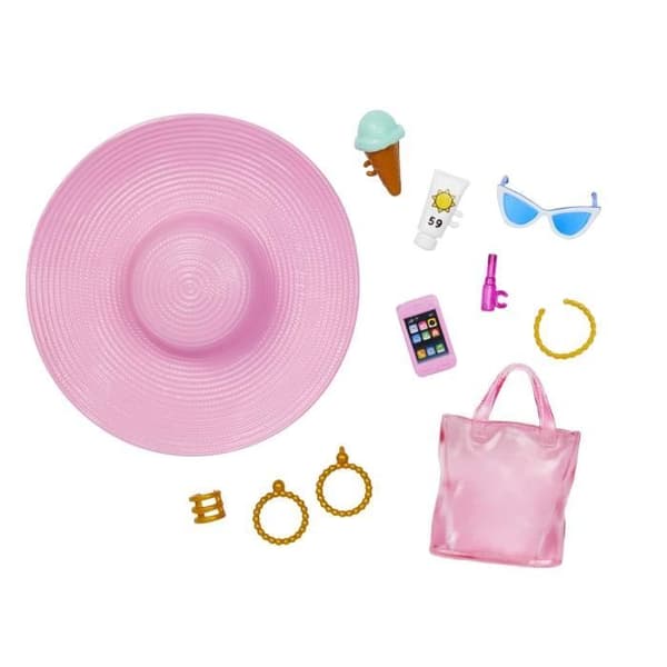 Barbie-Barbie strand-blond docka i baddräkt och accessoarer HPL73