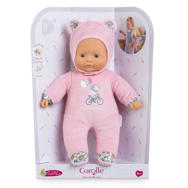 My Doudou COROLLE - Pti' Coeur Ours Rose - 30 cm - lille babydukke - vaniljeduft - fra 9 måneder
