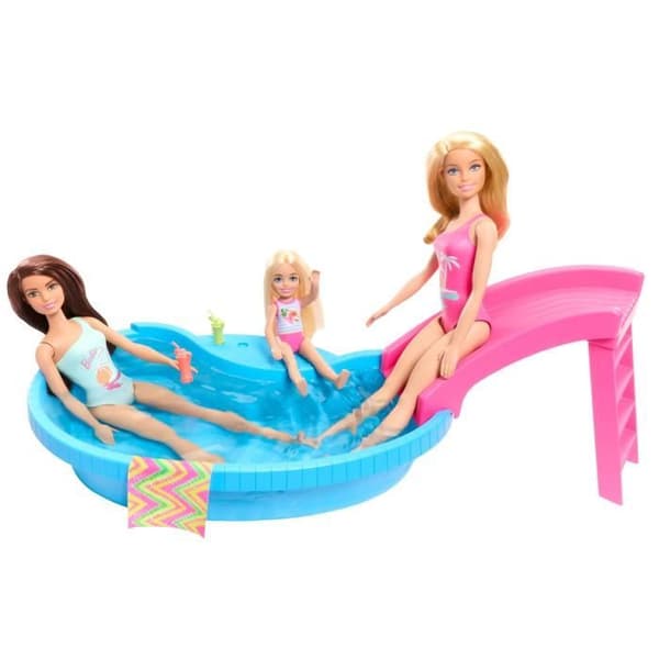 Barbie - Docka och tillbehör - Blond docklåda med pool