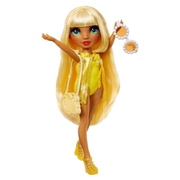 Rainbow High Swim & Style - Ledad Modedocka 27 cm - Sunny (Gul) - Baddräkt + Pareo - från 4 år
