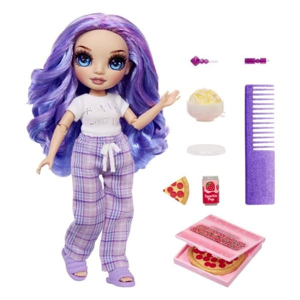 Pyjamasparty för högstadiet - 22 cm ledad modedocka - Violett (lila) - Massor av tillbehör - från 4 år