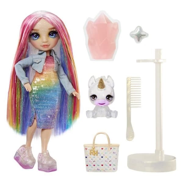 Regnbågsdocka med slime-set och husdjur - Amaya (regnbåge) - 28 cm glitterdocka med slime-set