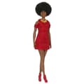 Miniatyrbild 3 av 6: Barbie Fashionistas 221 docka med svart hår och röd klänning HRH18