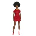 Miniatyrbild 2 av 6: Barbie Fashionistas 221 docka med svart hår och röd klänning HRH18