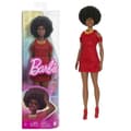 Miniatyrbild 1 av 6: Barbie Fashionistas 221 docka med svart hår och röd klänning HRH18