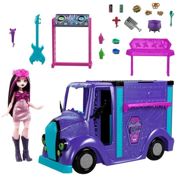 Monster High-Tourbuss Blodsstatiskt stenset med docka och buss HXH83