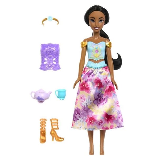 Snurra och avslöja Jasmine Mattel Disney Princess docka med tillbehör och 11 överraskningar HXC23