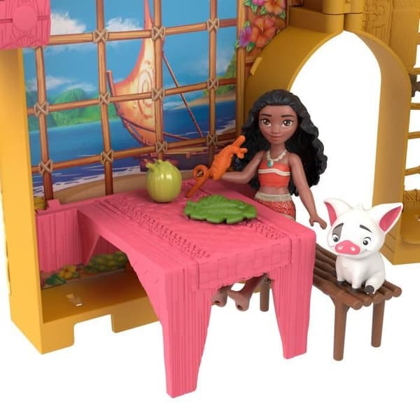 Disney Vaiana Staplingsberättelser Dockhusset med en liten Vaiana-docka, 1 djurvän och 9 tillbehör - MATTEL
