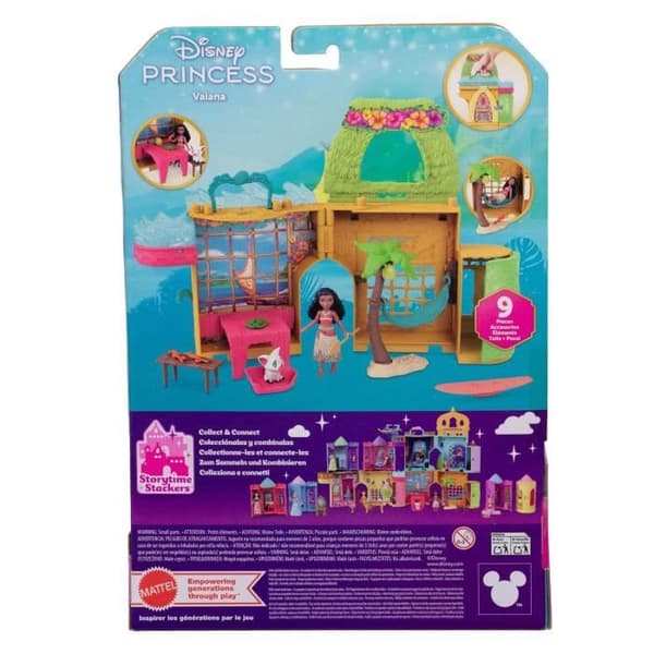 Disney Vaiana Staplingsberättelser Dockhusset med en liten Vaiana-docka, 1 djurvän och 9 tillbehör - MATTEL