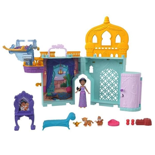 Disney Jasmine Staplingsberättelser Jasmines palats dockhusset med minidocka och 2 husdjur, Aladdin, MATTEL