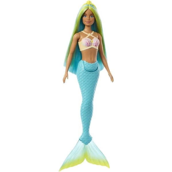 Barbie sjöjungfrudockor med färgglatt hår och fena och huvudband HRR03