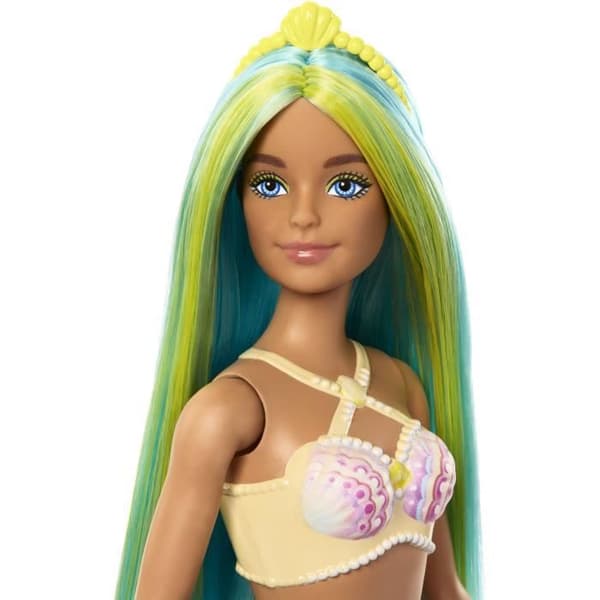 Barbie sjöjungfrudockor med färgglatt hår och fena och huvudband HRR03