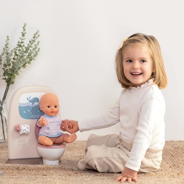 Barnleksak - Smoby - Baby Nurse - Handfat och toalett - Kakeleffekt - Tillbehör ingår