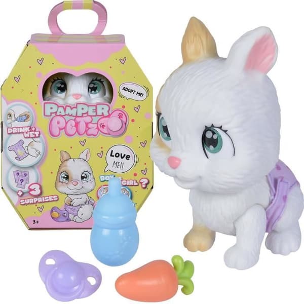 Smoby - Pamper Petz - Kanin att adoptera - 4 tillbehör - Ledad - Trä och kiss - Adoptionsintyg - Från 3 år