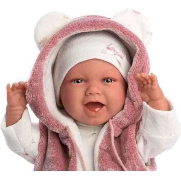 Llorens Mimi Mimi Doll med blå ögon och mjuk kropp med rosa outfit, nappklämma och mjuk filt med