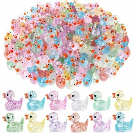 Uusi 100 kpl mini ducks with glitter pieniä valaisevia ankkoja lasikoristeen kanssa, realistinen muoto, kestävä hartsi,