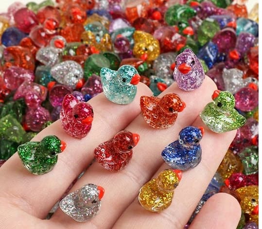 Nytt 100 stk. små ender med glitter, dekorasjonssett, realistisk form, slitesterk harpiks, søte ender til jul, bursdagsfest, barnedag