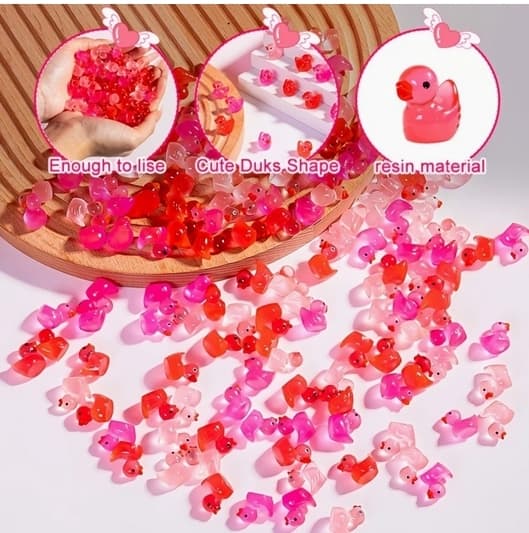 Uusi 100 kpl mini ducks pink style ankkoja lasikoristeen kanssa, realistinen muoto, kestävä hartsi,