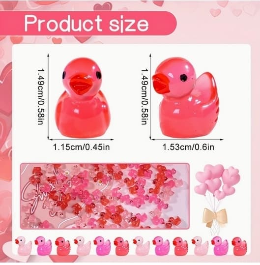 Uusi 100 kpl mini ducks pink style ankkoja lasikoristeen kanssa, realistinen muoto, kestävä hartsi,