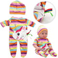 Miniatyrbild 1 av 11: WOOPIE ROYAL Dockkläderset – Sparkdräkt, Bodysuit, Enhörningsmössa (43–46 cm)